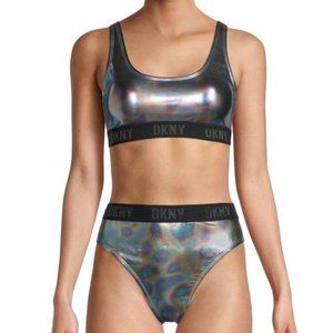 DKNY Metallic Holographic Logo Bikini Set Size Medium